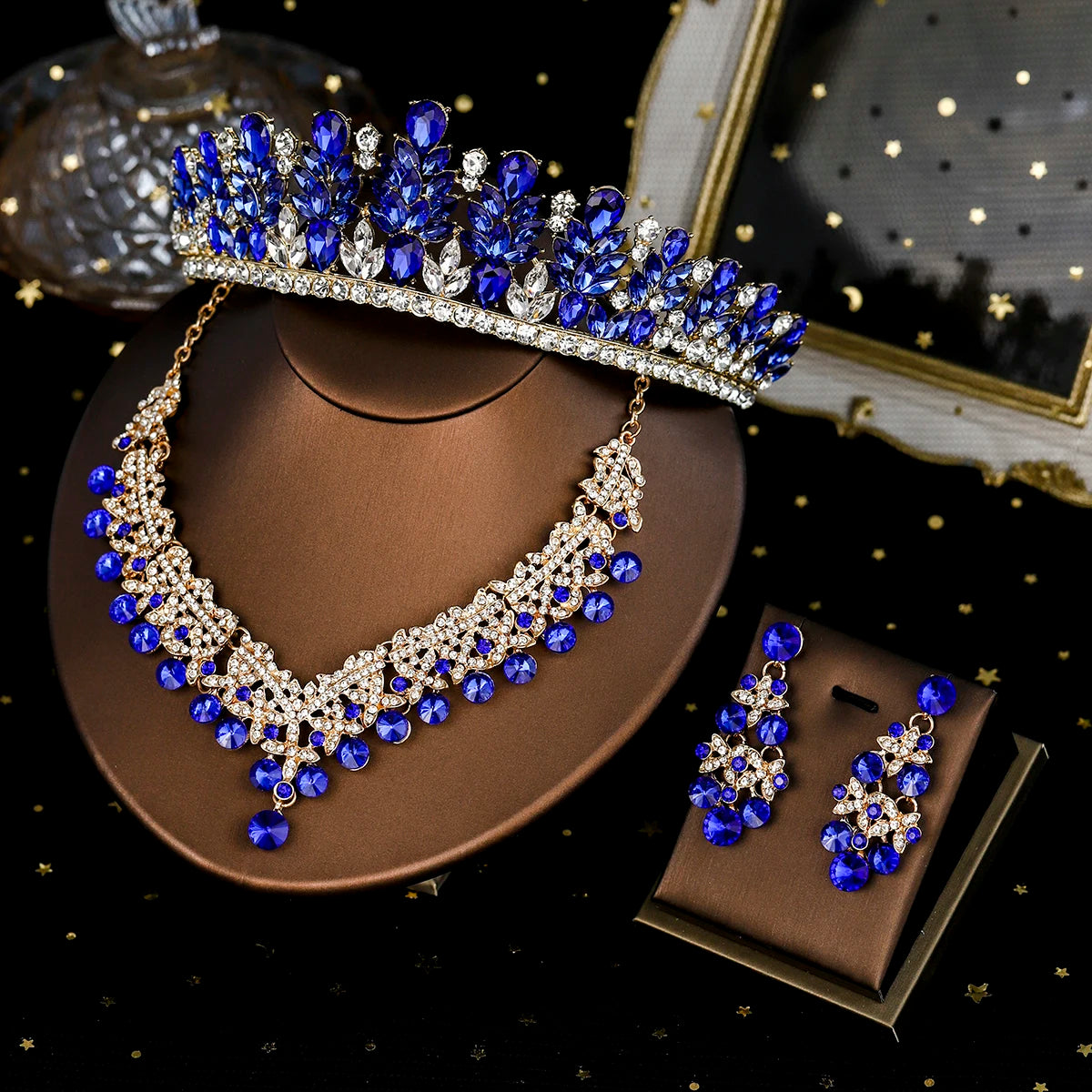 Bridal Wedding Elegant Headpieces Crystal Crown Tiara Classic Earrings & Necklace Set Jewelry Accessories Gifts for Friends