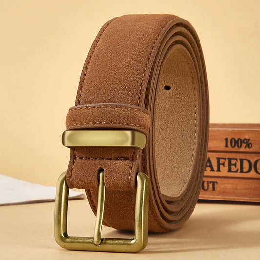 Fashion Suede Cowhide Women‘s Belts Genuine Leather 3.5cm Wide Belt Metal Buckle Women Belt Matched Dress Jeans Skinny Girdle