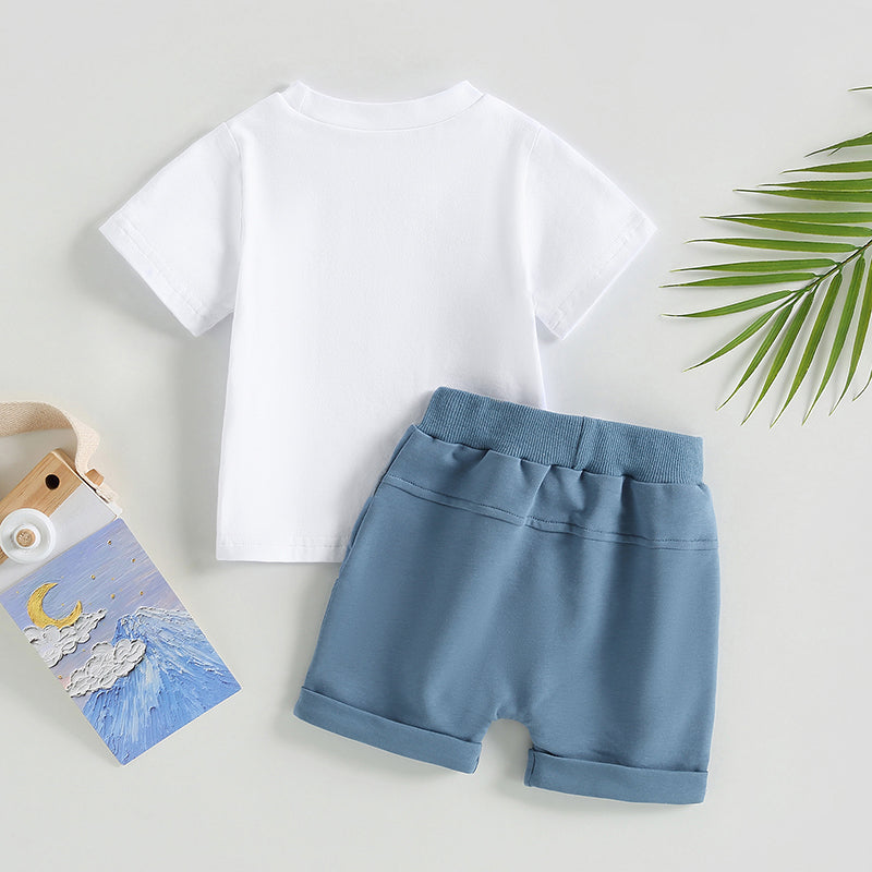 VISgogo Toddler Baby Boys Clothes Set Short Sleeve Letter Print T-shirt Elastic Waist Drawstring Shorts Summer Casual Outfit