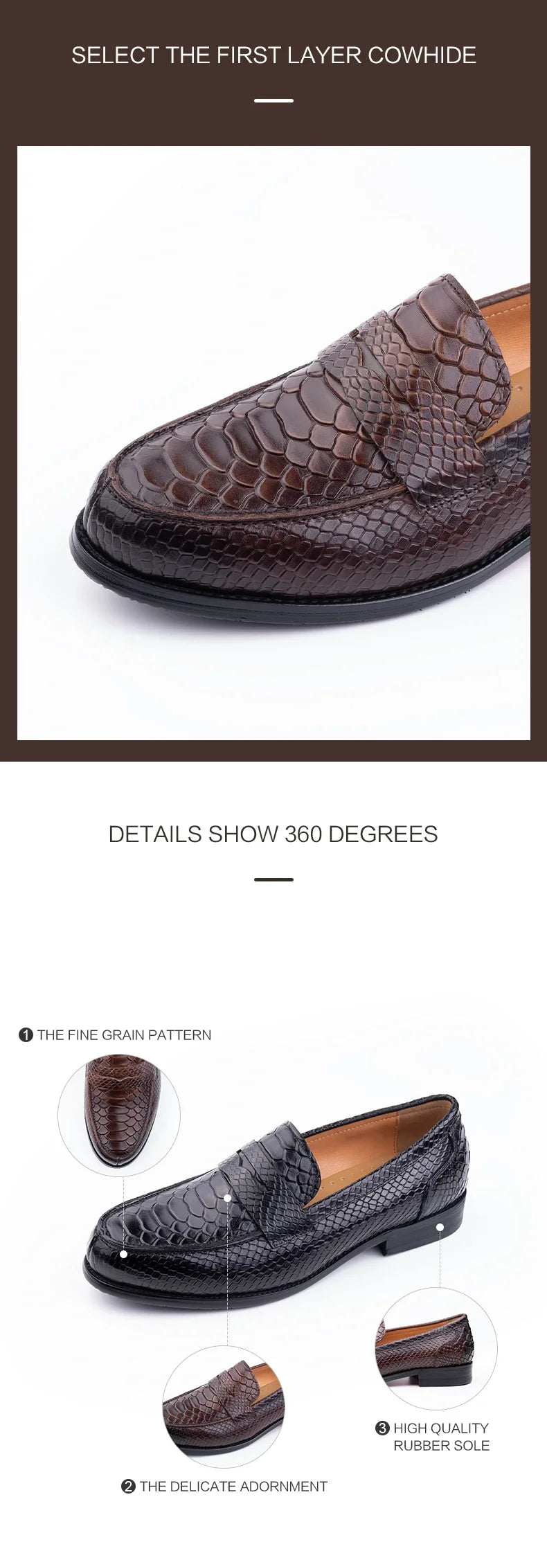 Slip on Penny Loafer Men Fashion Snake Pattern Leather Shoes Driving Footwear Handcraft Custom Popular Business Shoes for Men
