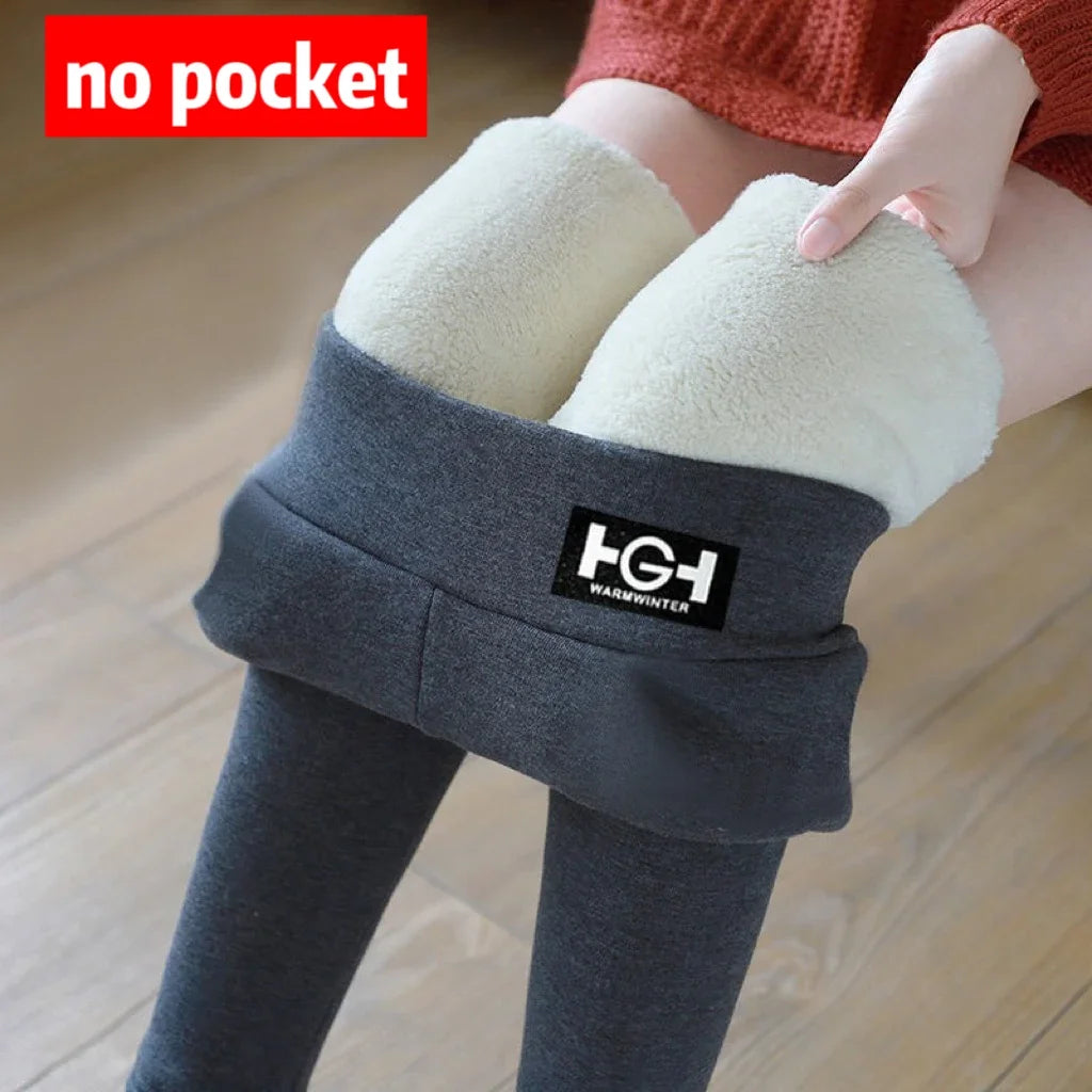 Winter Thermal Pants For Woman Lamb Cashmere Leggings High Waist Extra Thick Wool Tights Pants Warm Fleece Insulated Trousers