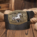 Western Cowboy PU Leather Belt - Men Waist Strap Bull Decoration Floral Engraved for Jeans
