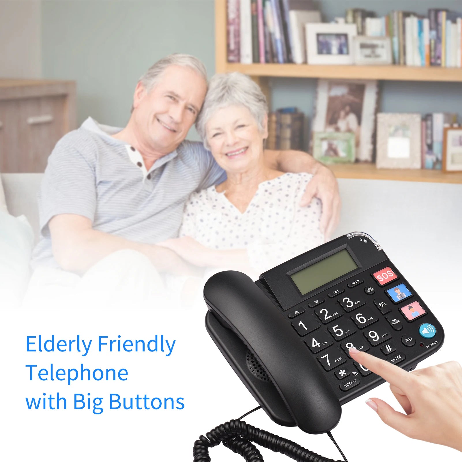 Black Corded Phone with Big Button Desk Landline Phone Telephone Support Hands-Free/Redial/Flash/Speed Dial/Ring Volume Control