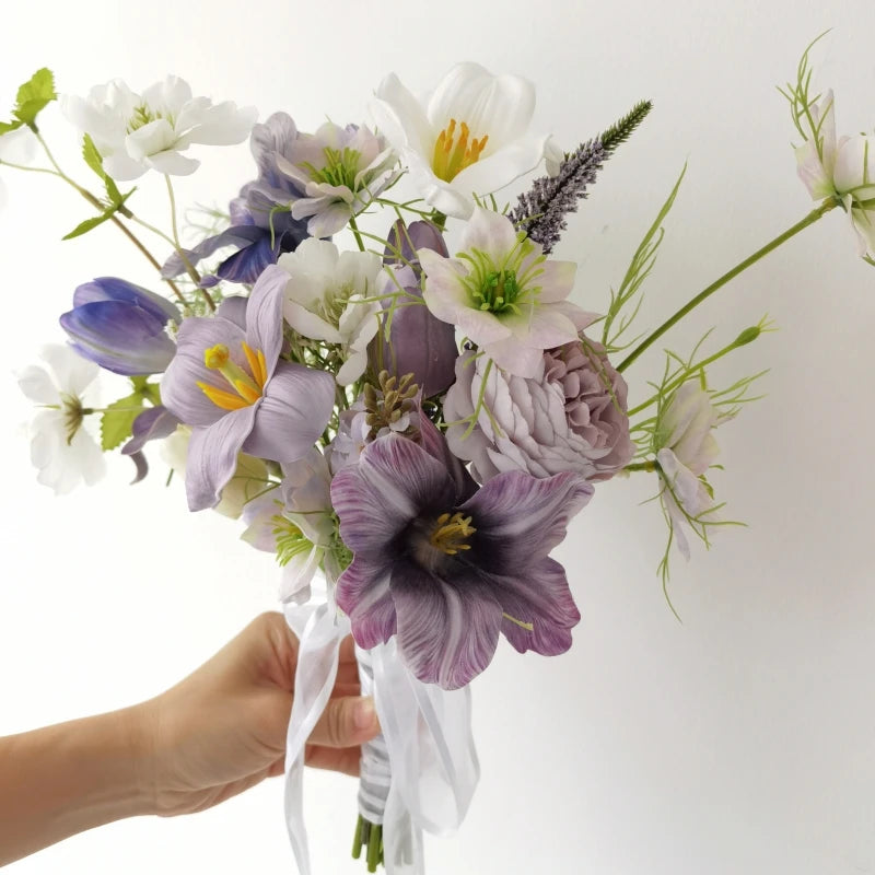 Ins Sle Purple Pink Handheld Flower Bouquet Artificial Flowers Wedding Photoaphy New Bride Home Decoration Arrangement