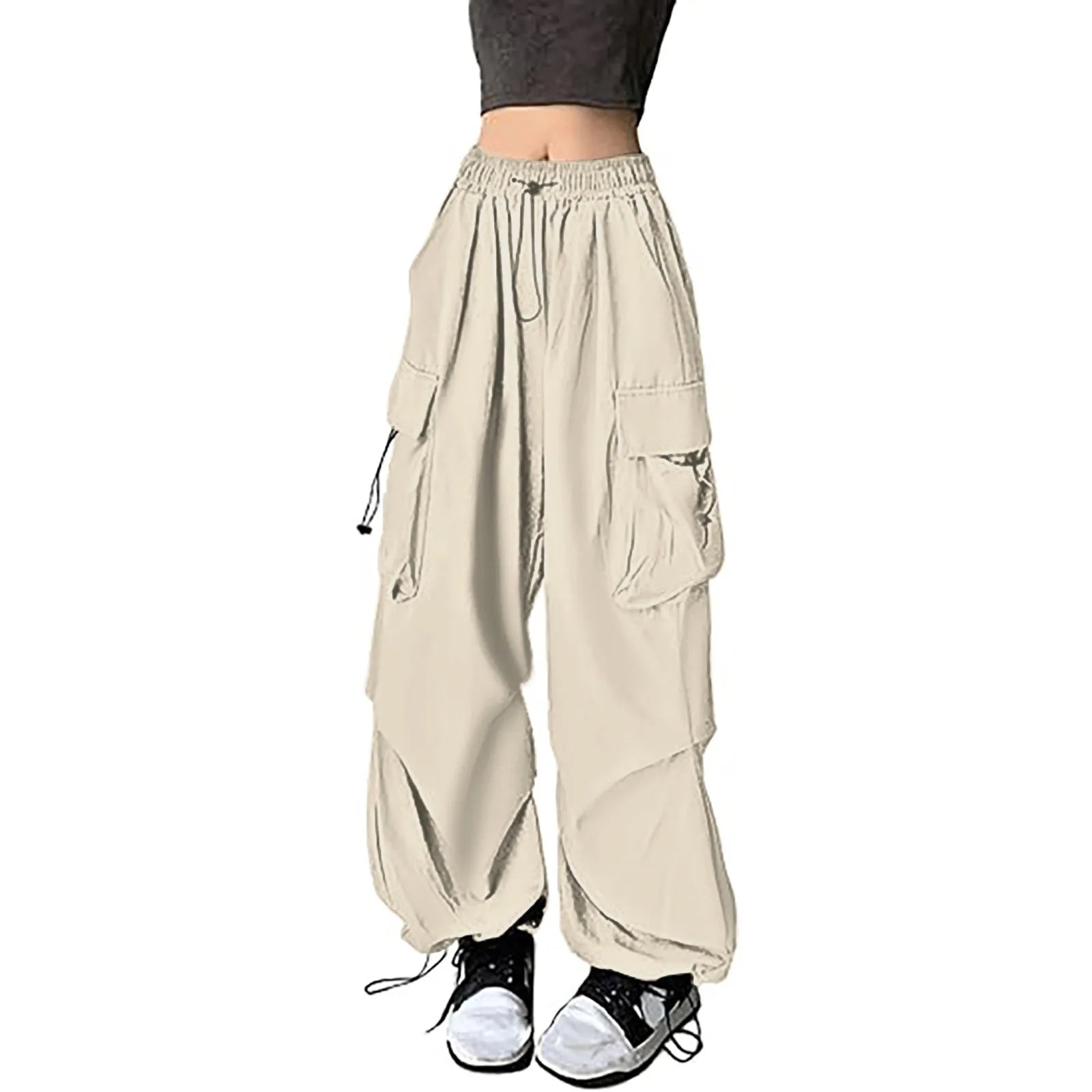 Womens Baggy Cargo Pants Streetwear Hip Hop Joggers Sweatpants Drawstring Casual Loose Dress Pants for Women Business Casual
