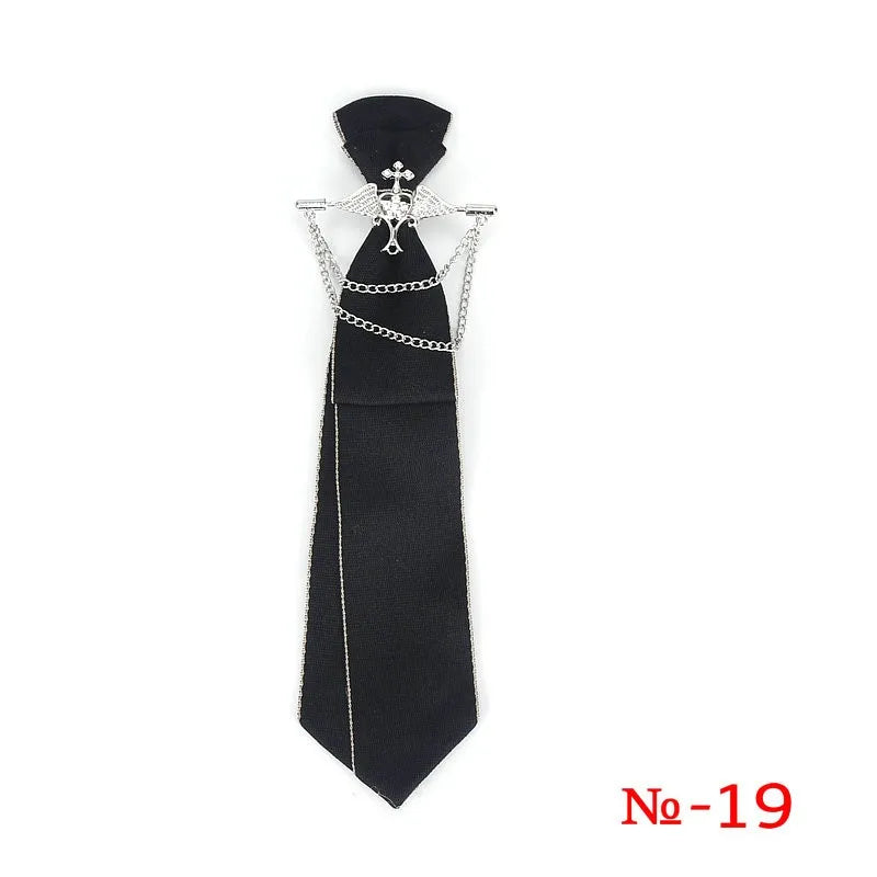 Retro Fabric Ribbon Rhinestone Black Bow Tie Collar Bowkont Cravat School Girl Boys Gifts for Women Clothing Jewelry Accessories
