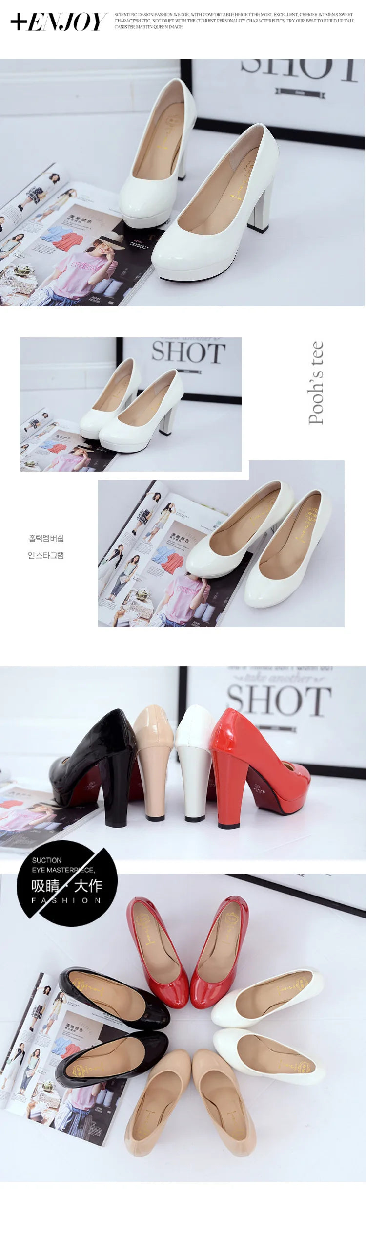 High Heels Shoes Women White Wedding Shoes Thick 10 CM Heels Fashion Party Pumps Footwear Black Red Round Zapatos De Mujer