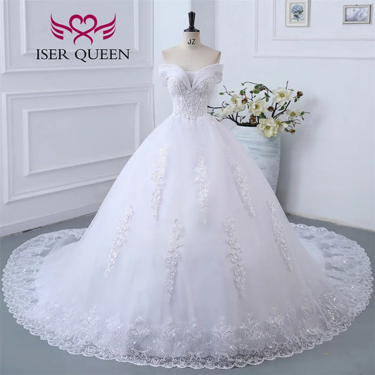 Customized Crystal Beaded Quality Ball Gown Wedding Dress For Bride Plus Size Civil Wedding Dress 2025 With Train WX0366
