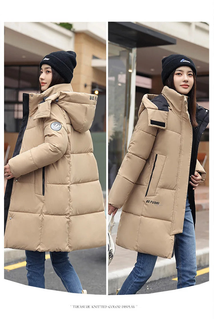 Women'S Winter Down Cotton Jacket 2025 New Warm Thicken Cotton Padded Jacket Korean Loose Plus Size Parkas Outwear Long Coat