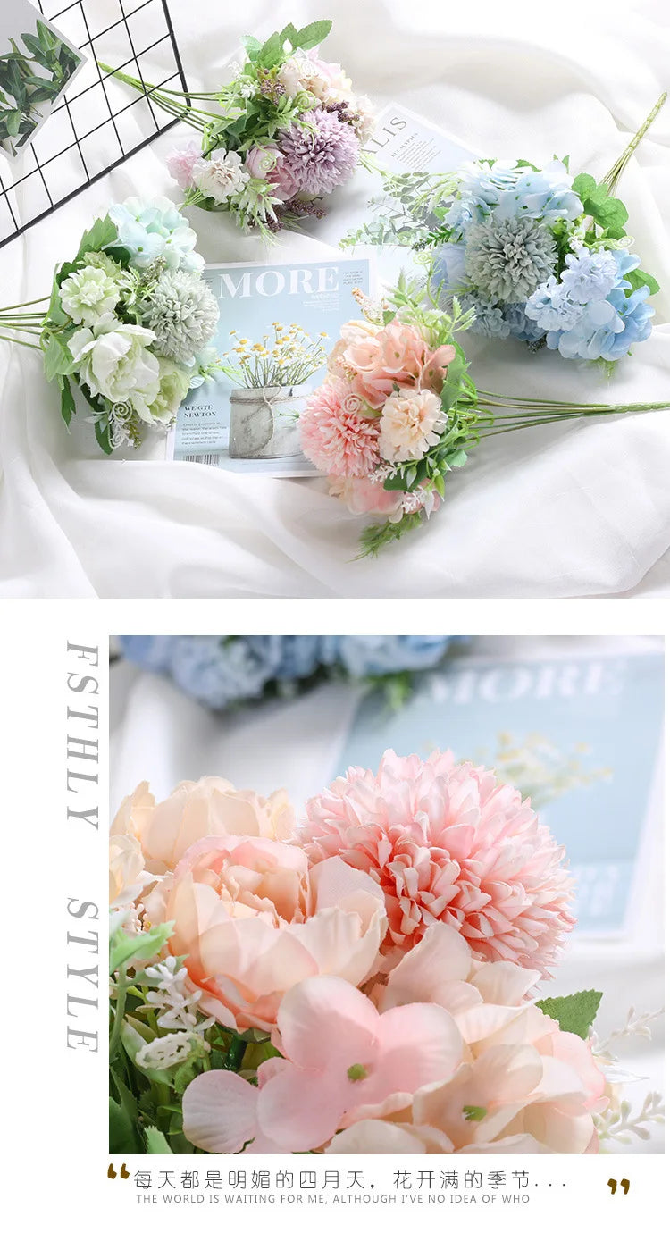 Artificial Flowers Silk Peony For Vase Bride Bouquet Wedding Home Room Table Decoration Fake Floral Hydrangea Gifts