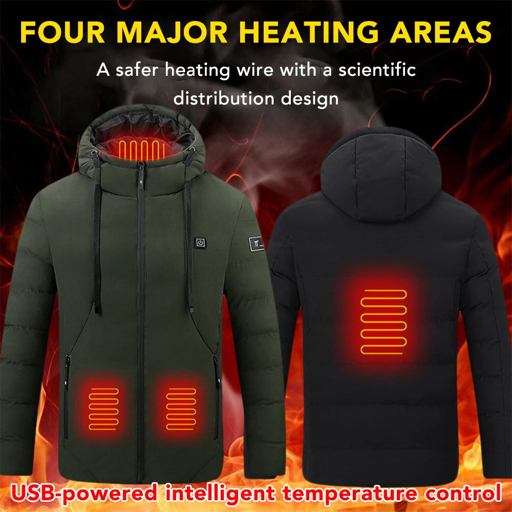 4 Areas Heated Jackets for Men Outdoor Sports Smart USB Charging Heating Outerwear Winter Electric Thermal Warm Cotton Jacket