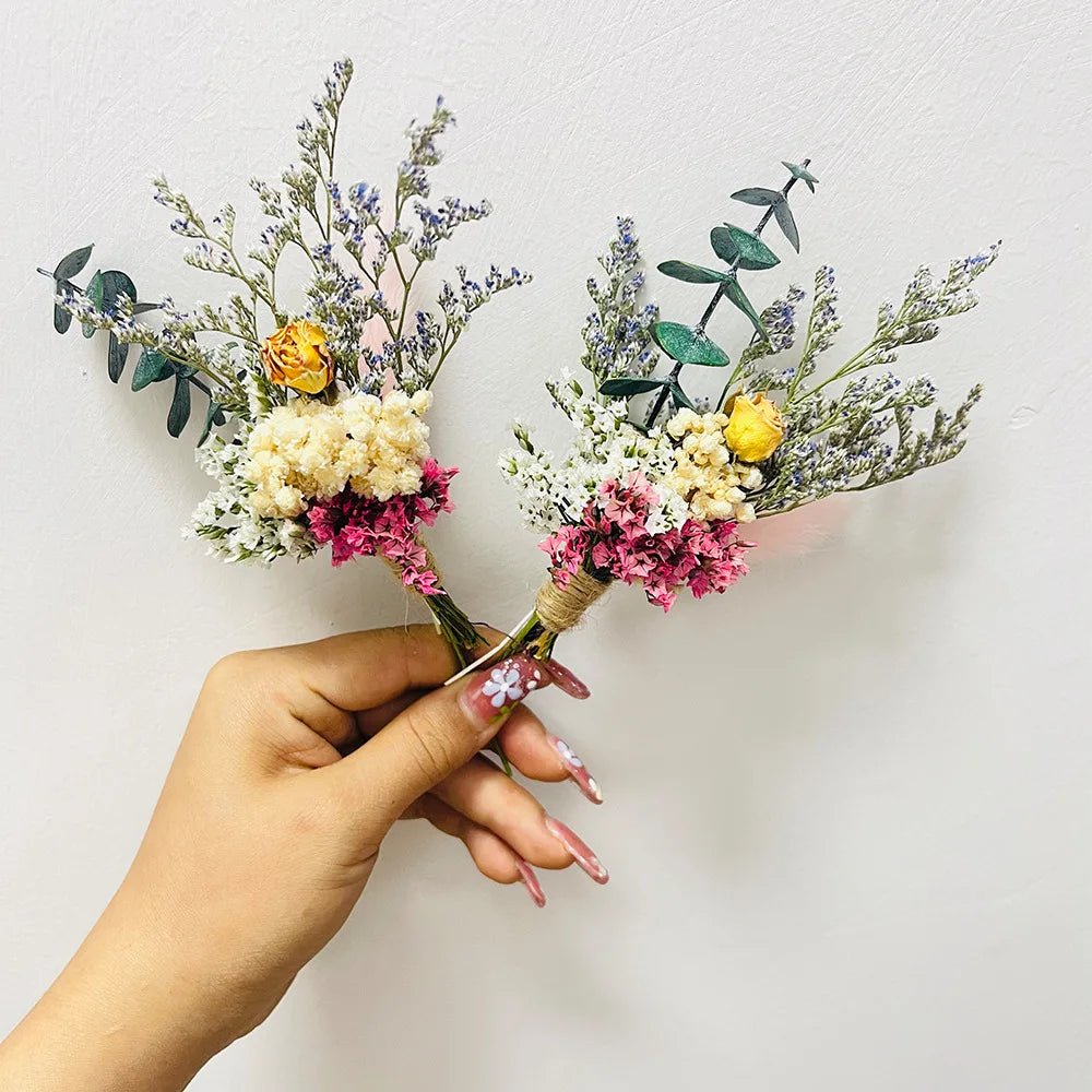 6pcs Mini Dried Flower Bouquet Bohemian Wedding Pampas Rabbit Tail Grass Bridesmaid Flowers Wedding Party Decoration Home Decor