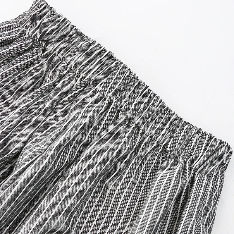 Children's Retro Striped Cotton And Linen Pant Spring Autumn New Japanese Boys And Girls Casual Loose Wide-Leg Pants WTP122
