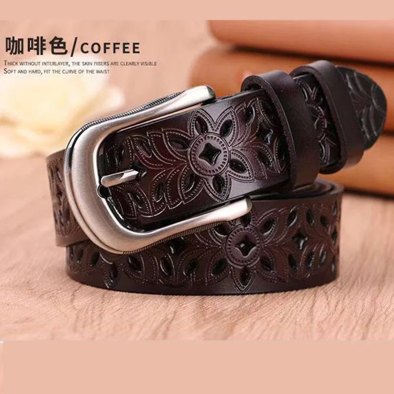 115CM New Belt Hollow Pattern Belt Ladies Trend Waistband Genuine Woman Belt Vintage Pin Buckle Imitation Leather Strap Jeans