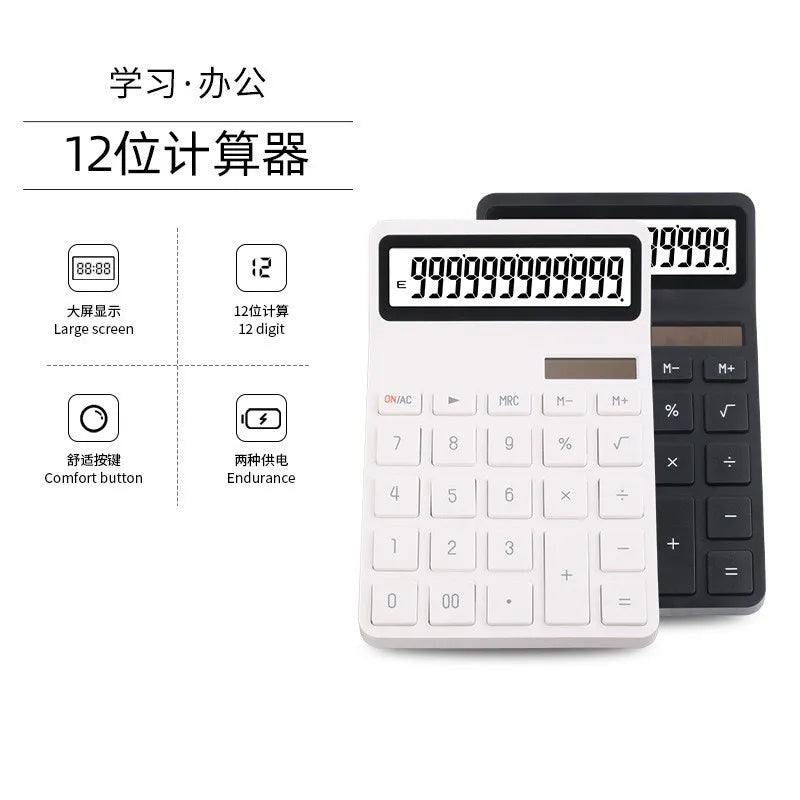 Solar Calculator with Dual Power Supply, 12 Digits, Electronic Calculator, Home, Office, School, Financial, accounting Tools