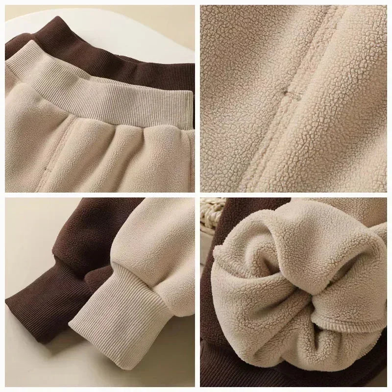 Winter New Children Thick Warm Fleece Pants Solid Kids Pp Pants Plus Thick Baby Trousers Boys Girls Casual Pants Clothes