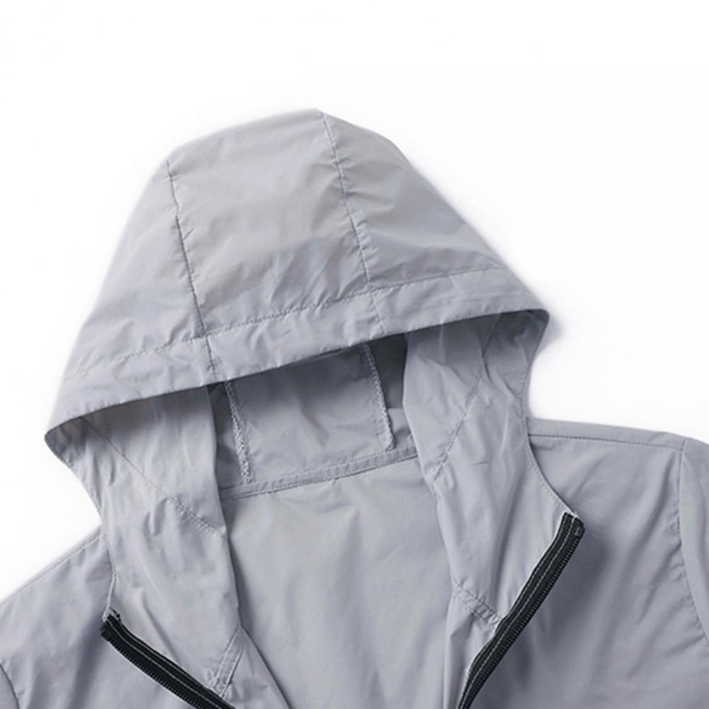 Men Summer Sunscreen Coat Hooded Thin Anti-UV Zipper Closure Solid Color Sunshade Long Sleeves Plus Size Fishing Men Summer Jack