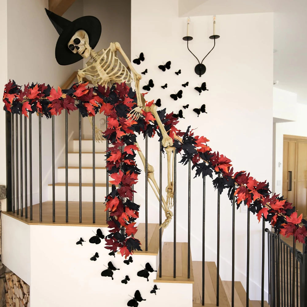 1Pc 6.5Ft Artificial Fall Maple Leaf  Foliage Fake Plant Garland for Home Halloween Thanksgiving Party Wall Table Autumn Decor