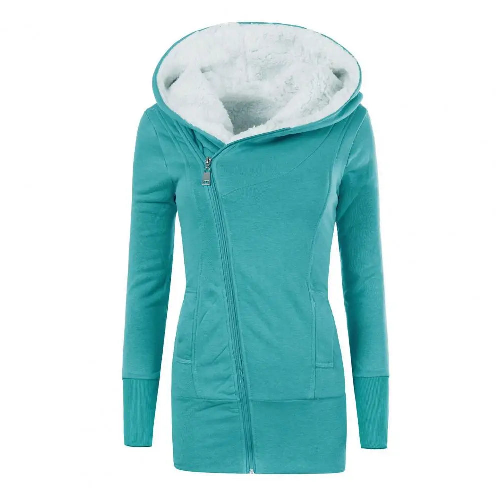 Women Fleece Long Hoodie Winter Jacket European And American Women's Winter Thick Warm Lamb Wool Hooded Mid Length Jacket