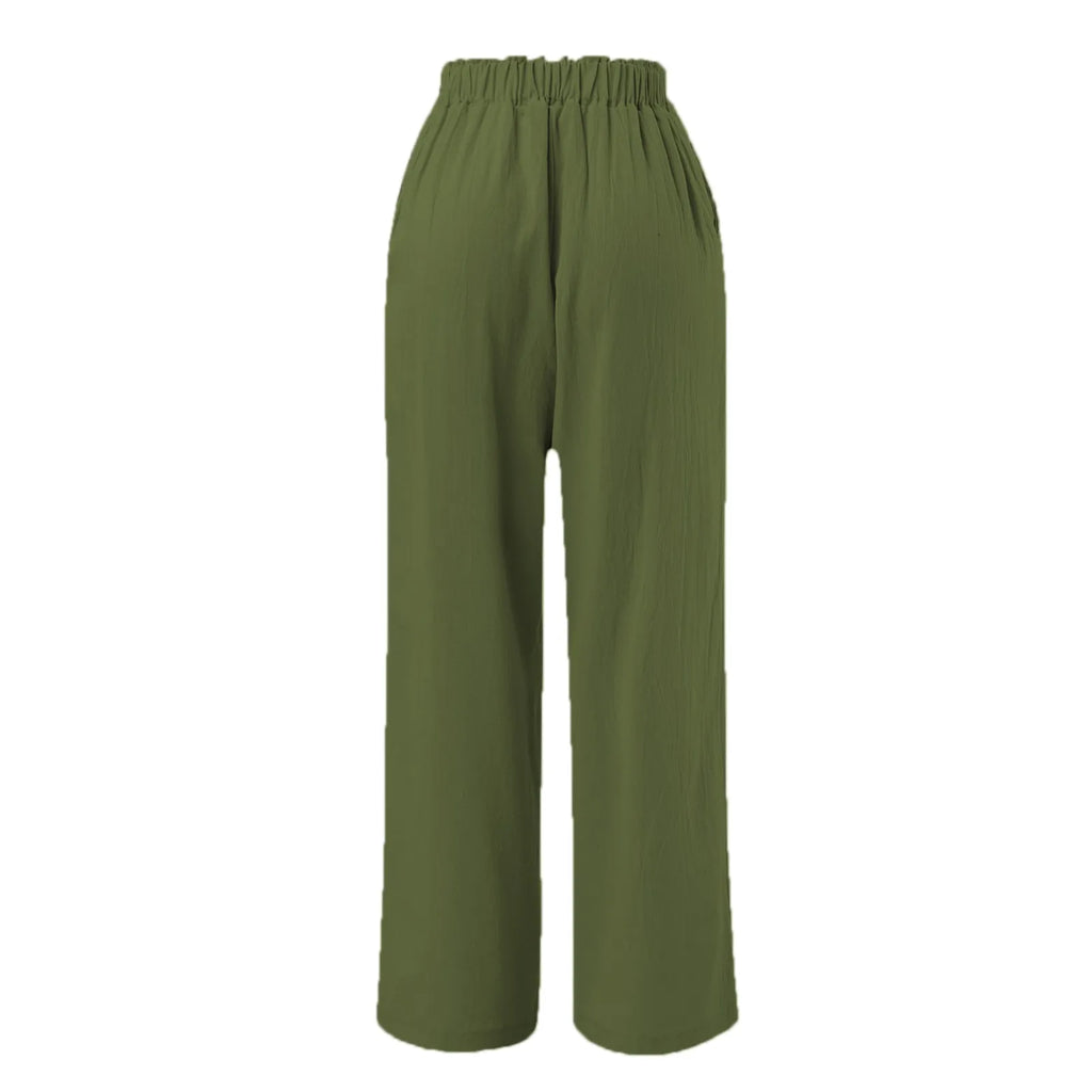 Pants For Women Summer Autumn Flowy Cotton Wide Leg Palazzo Pants Long Slacks High Waist Button Trousers Female Trousers