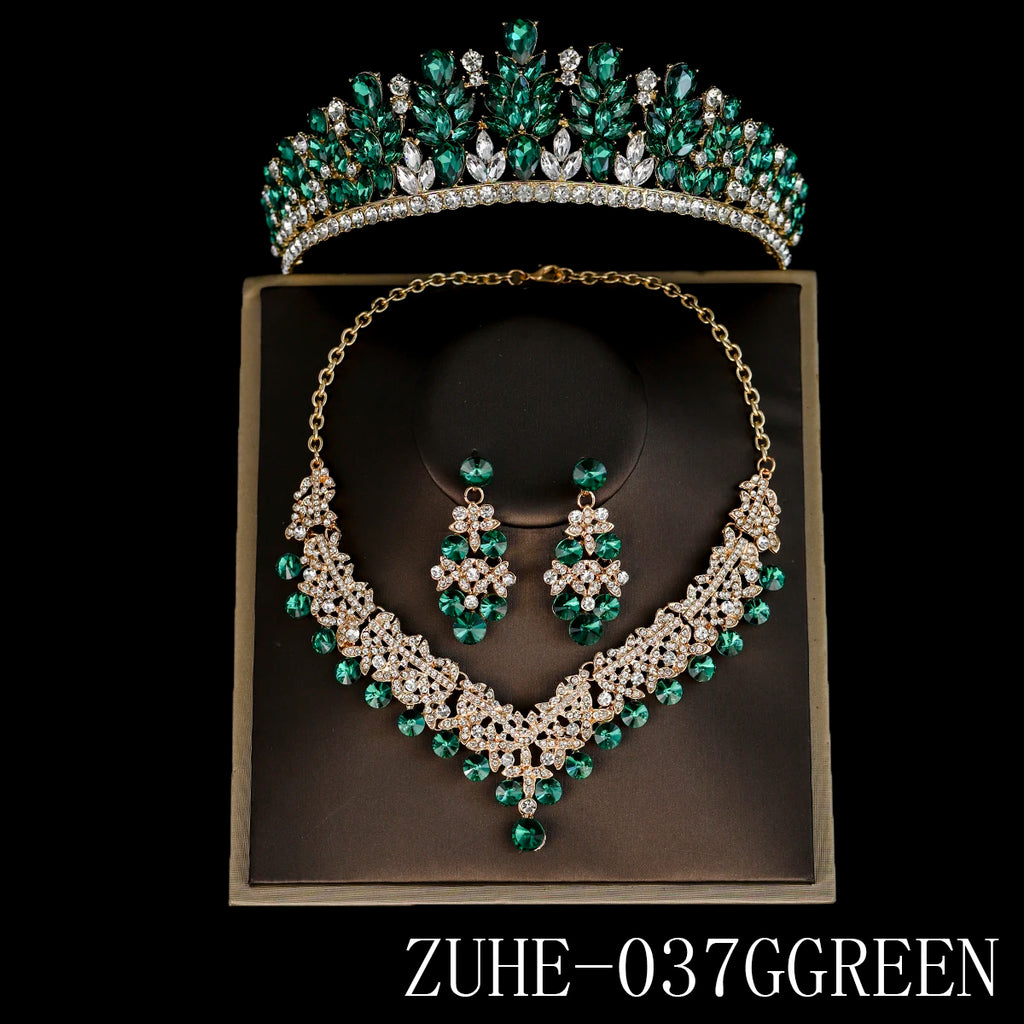 Bridal Wedding Elegant Headpieces Crystal Crown Tiara Classic Earrings & Necklace Set Jewelry Accessories Gifts for Friends
