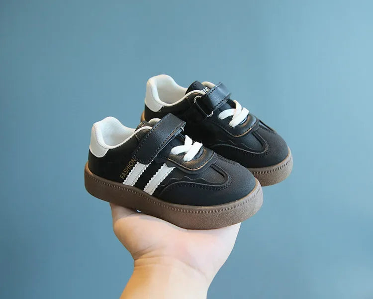 Children Spring Autumn Fashion Soft Soled German Training Shoes Boy Casual Board Shoes Girls Velcro Sneakers Striped White Shoes