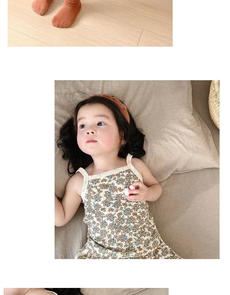2024 Summer New Baby Sleeveless Tops And Tight Waist Shorts 2 Pieces Suit Girls Square Collar Clothing Set Kids Cotton Clothes