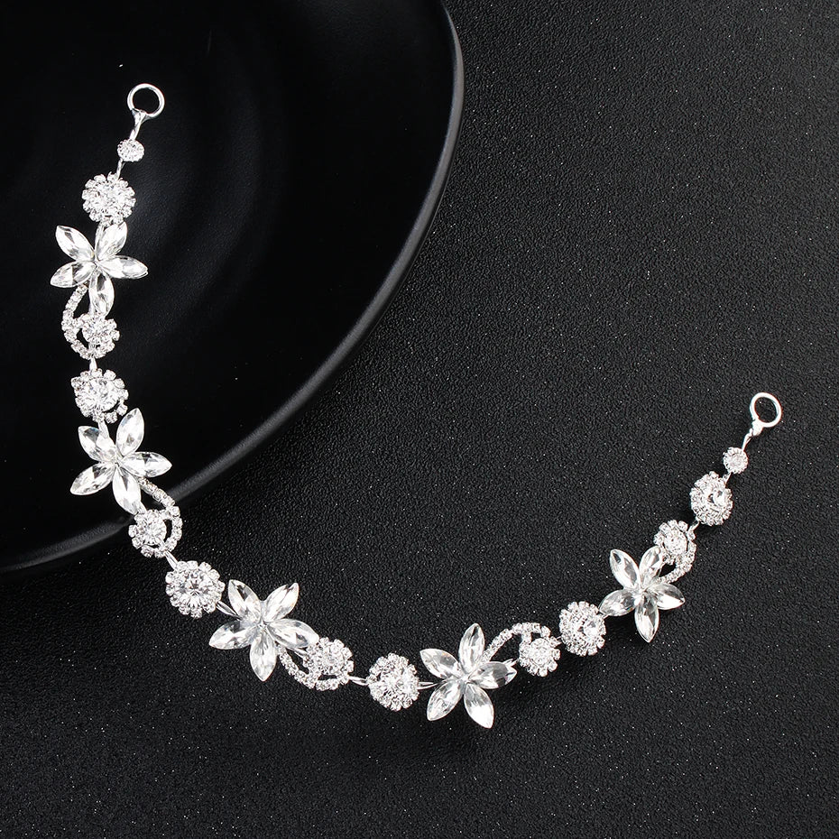 Bridal Wedding Hair Accessories Crystal Flower Pearl Headband for Women Hair Jewelry Party Bride Headpiece Bridesmaid Gift