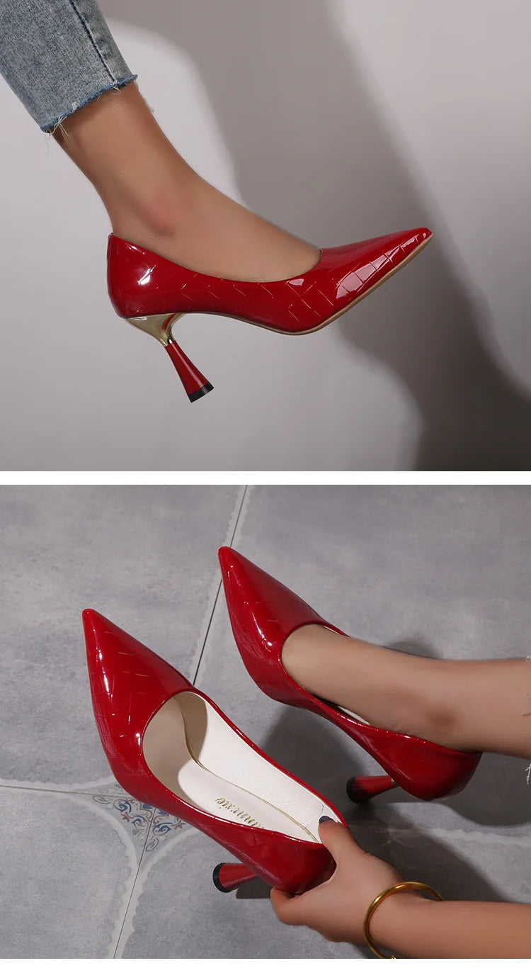 Fashion Oversize Shoes Plaid Classic Casual High Heels New Pattern Embossed In Autumn and Winter 2024 Pumps Women Shoes