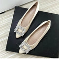Women Green Blue Shoes Silk Null Plain Flats Pointed Toe Slip-On With Crystal Buckle Shallow Mouth Cute Retro Tacons  32-48 28cm