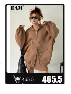 EAM Gray Spliced Pleated Personality Blazer Women New Lapel Long Sleeve Loose Fit Jacket Fashion Tide Spring Autumn 2025 30A1252