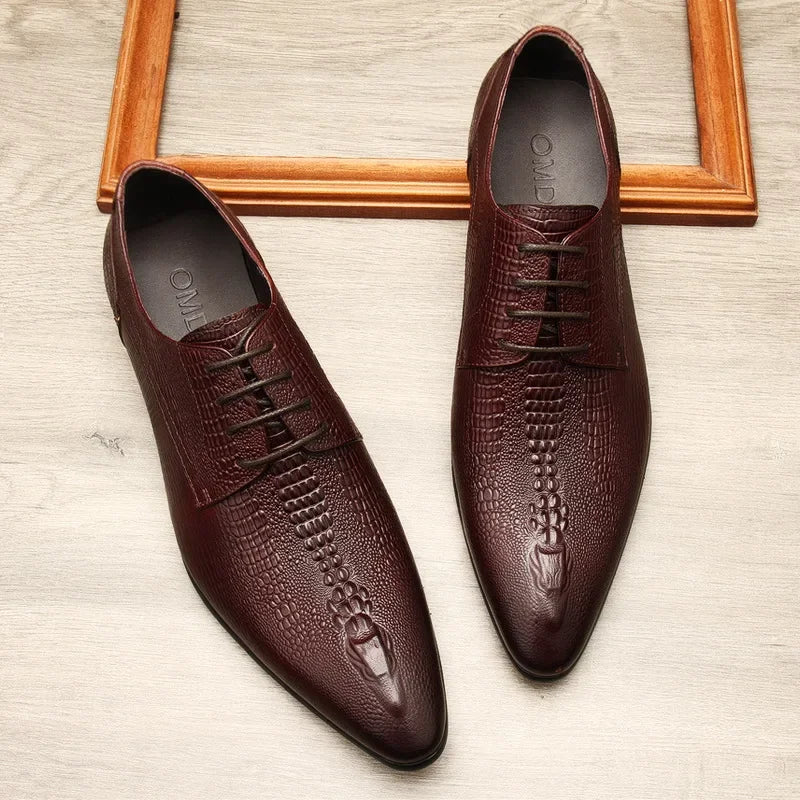 Men's Handmade Crocodile Pattern Oxford Shoes – Black & Blue Formal Loafers