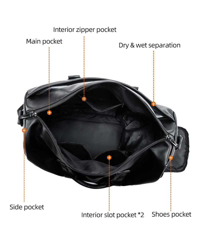 Large Capacity Travel Bag PU Travel Handbag Men Carry On Luggage Duffle Bags Soft Casual Black Big Weekend Bags Travelling Tote
