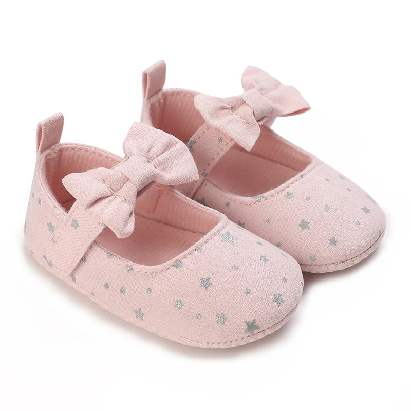 Newborn Toddler Baby Shoes Girl Baby Crib Shoes Princess Flower Bow Baby Cotton Sole First Walker Sneakers 0-18 Months