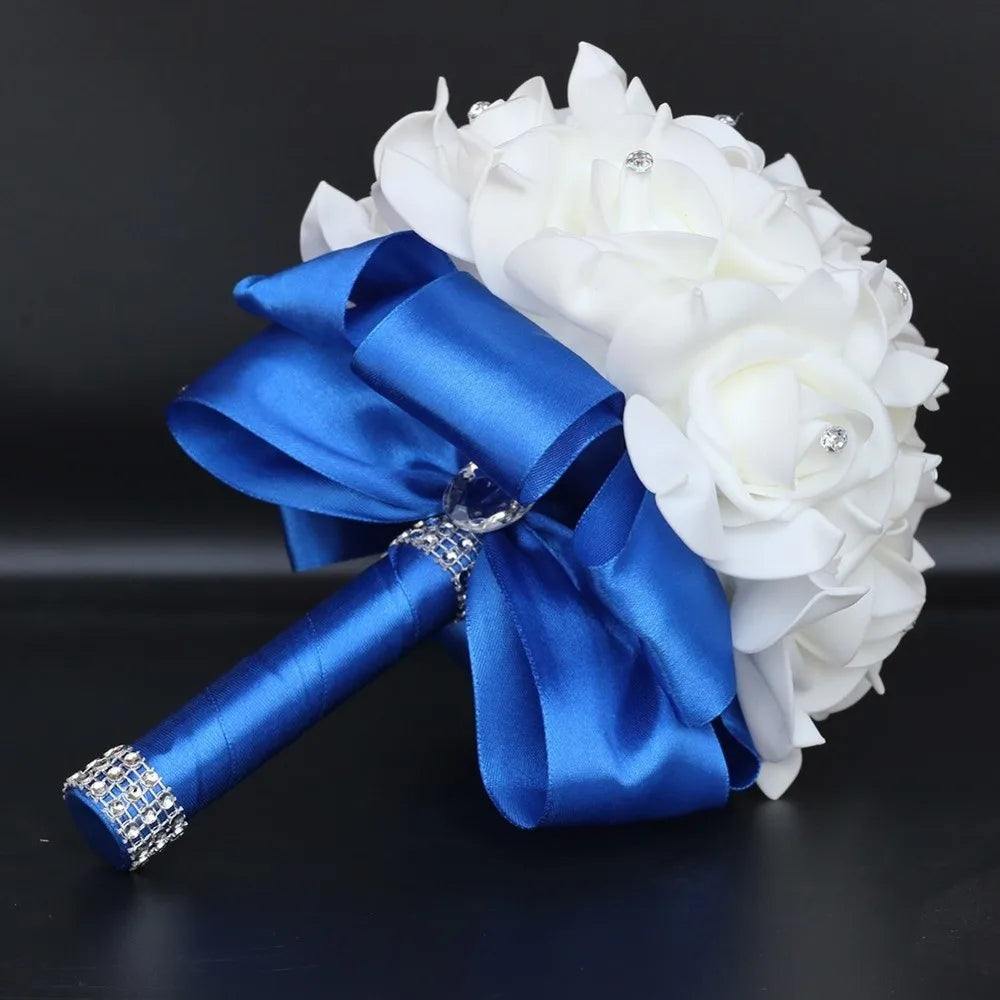 Romantic Rose Flower Bouquet PE Flower Satin Bridal Wedding Bouquet Simulation Artificial Rose Flower Bridal Wedding