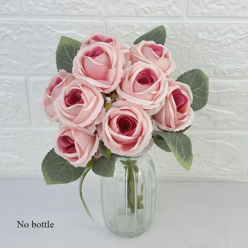 Wedding Bride Pink Roses Bouquet Artificial Flowers Auditorium Decoration Simulation Rose White Fake Flower Cafe Decortive