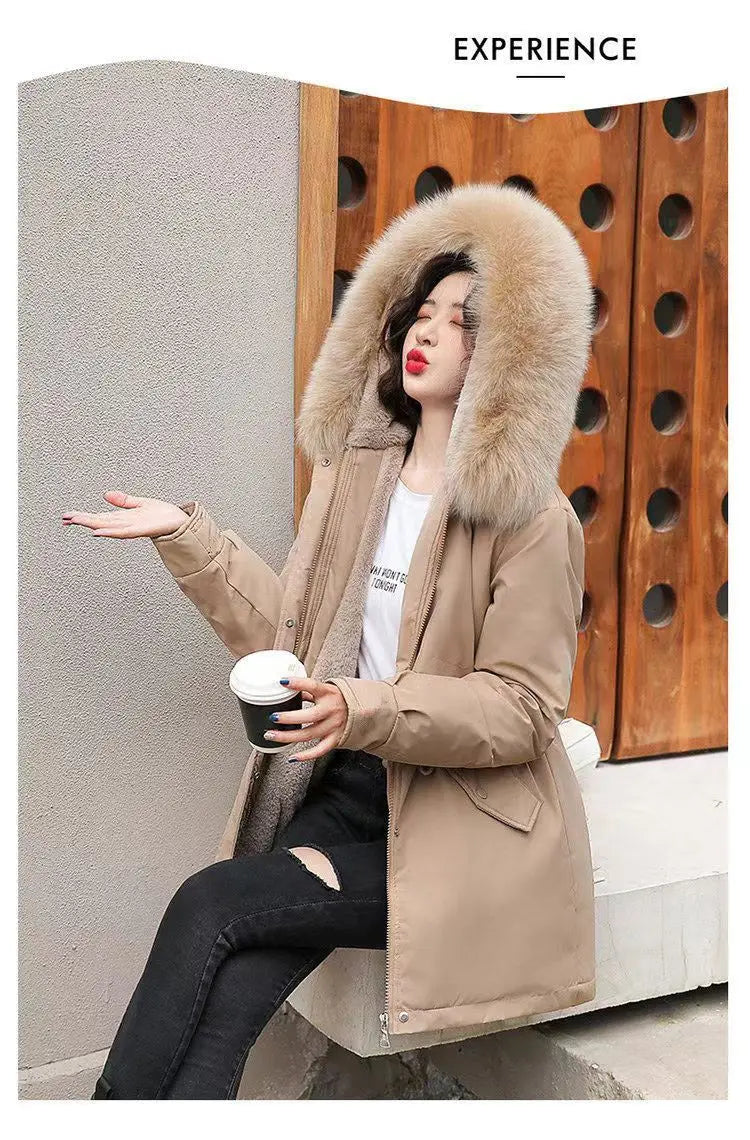 2025 Winter New Korean Edition Loose Thicken Cotton Jacket Women's Big Fur collar Hooded Coat Female Casual Warm Parker Overcoat