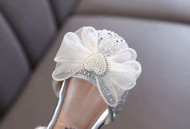 New Children Sandals Rhinestone Bow Wedding Princess Girls Sandal Party Dance Baby Student Flats Kids Performance Shoes H251