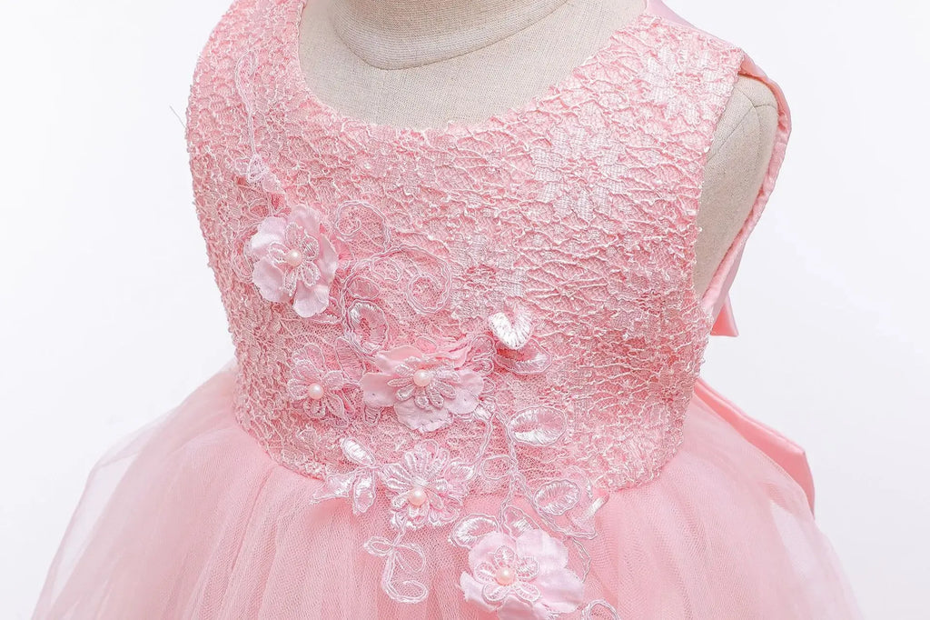 Baby First Baptism Dresses Lace Long Tailing dress Girls Elegant Embroidery Wedding Party Gown Bridesmaid Kids Clothes 3 6 month