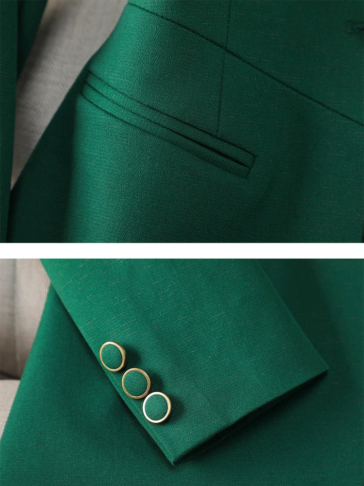 Office Ladies Formal Pant Suit 2 Piece Set Women Green Khaki Red Female Long Sleeve Business Work Wear Blazer Jacket And Trouser