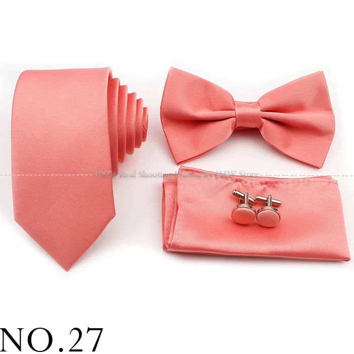 Hot Sale Purple Pink Sage Green Tie Set Polyester Necktie Bowtie Cufflink Brooch For Groom Suit Wedding Cravat Shirt Accessory