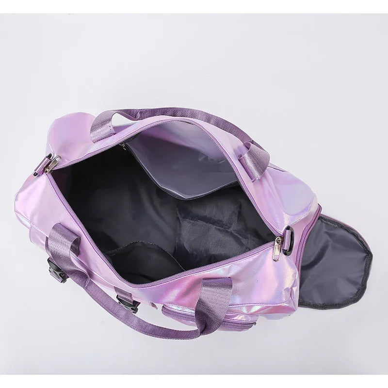 Holographic Glamour Duffel Bag - Spacious,Stylish Shoulder Tote with Shoe Compartment for Effortless Weekend Escapes -