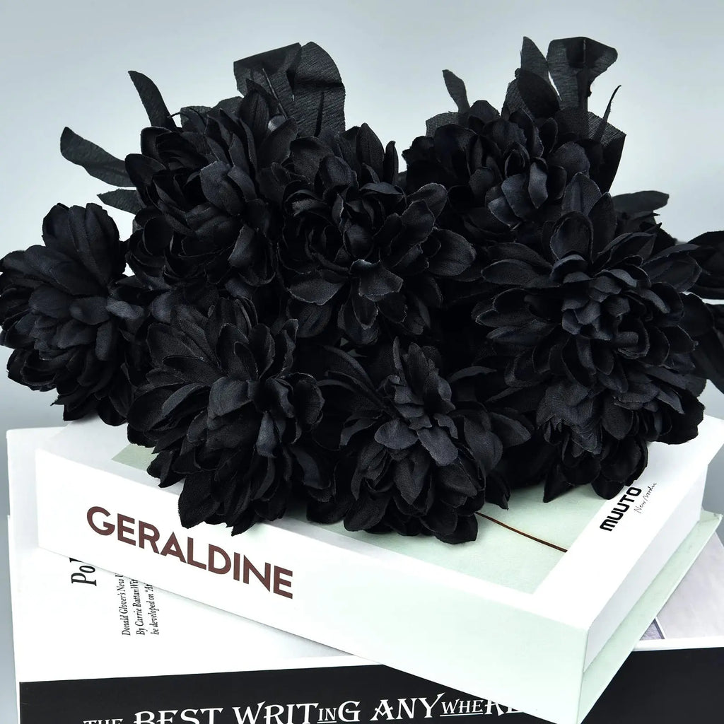 Halloween Decoration Burgundry Dahlia Black Artificial Flower Branch Arrangement Materials Fake Flower Table Home Party Decor