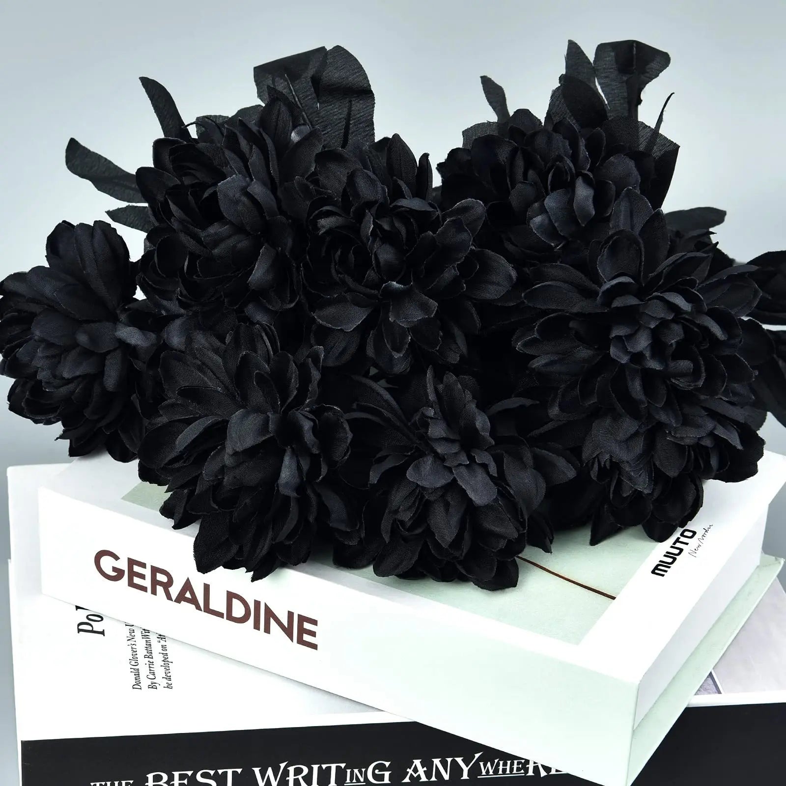 Halloween Decoration Burgundry Dahlia Black Artificial Flower Branch Arrangement Materials Fake Flower Table Home Party Decor