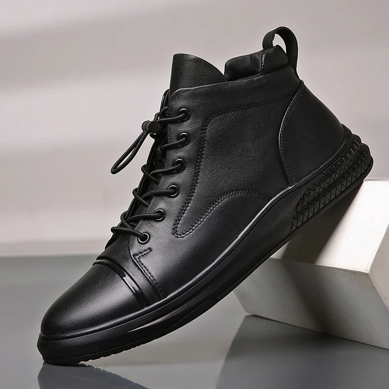 Genuine Leather Men's Casual Shoes Fashion High Top Sneakers Shoes Winter Wool Fur Warm Men Boots Outdoor Snow Non-Slip Footwear