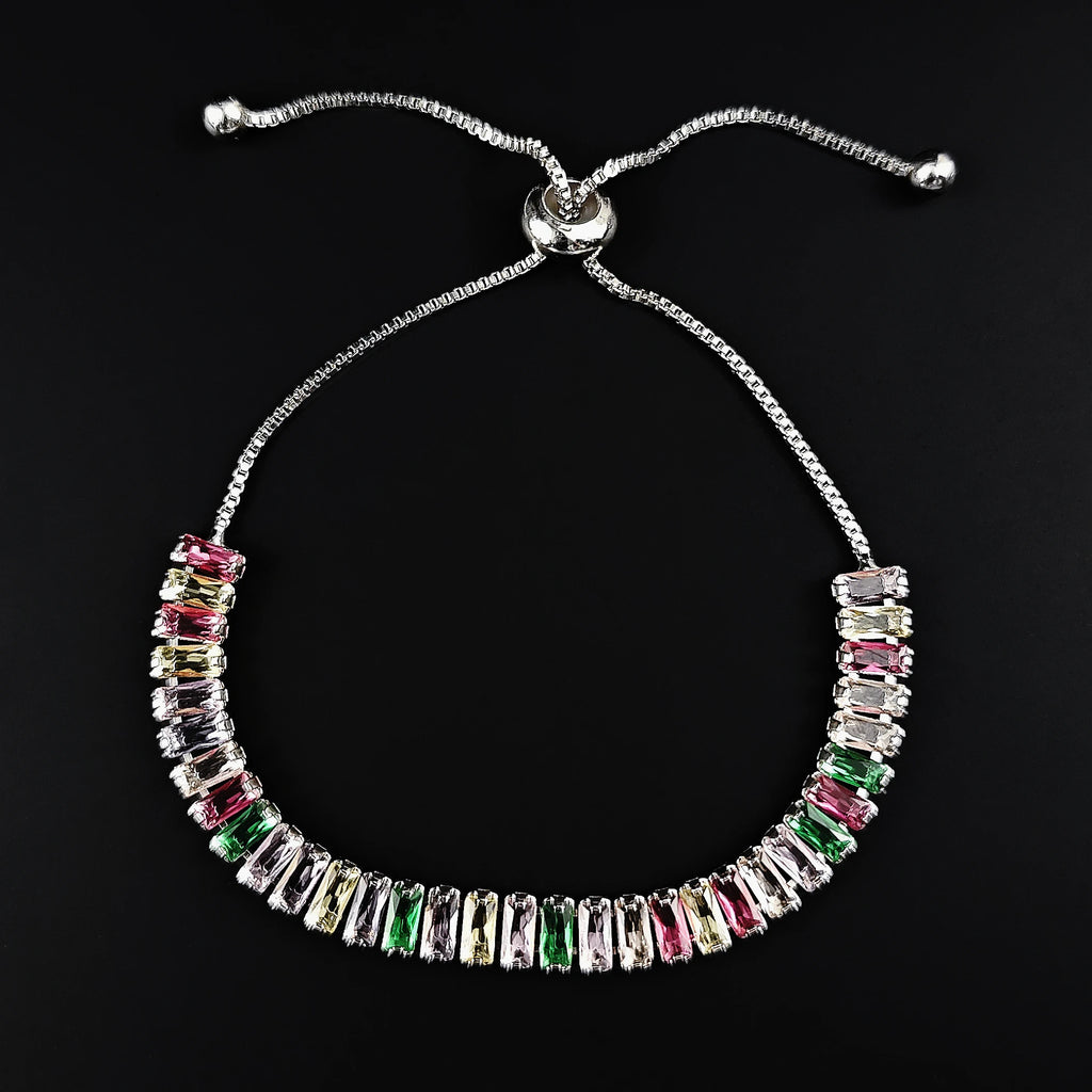 2024 New Arrival Colorful  Rose Gold Silver Color Tennis Bracelet Adjustable for Women Party Gift Jewelry Wholesale S7193