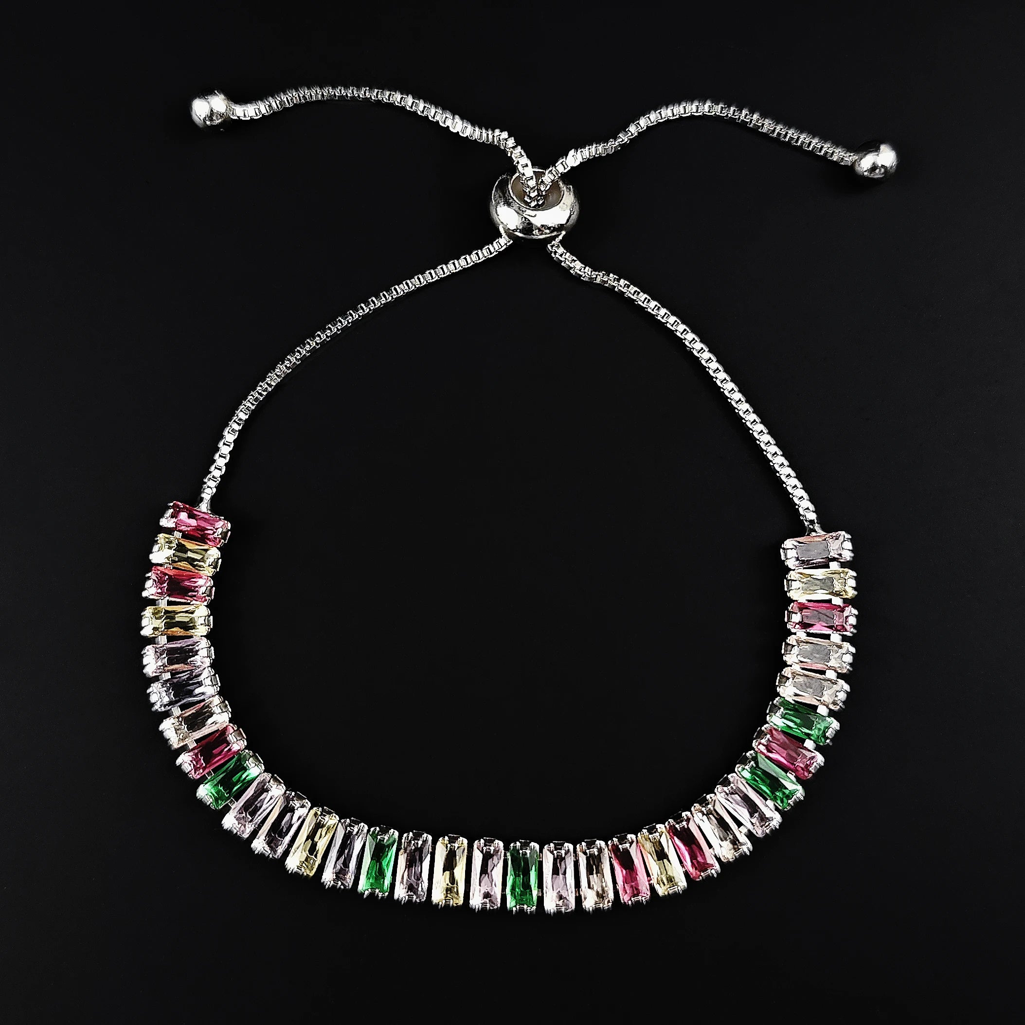 2024 New Arrival Colorful  Rose Gold Silver Color Tennis Bracelet Adjustable for Women Party Gift Jewelry Wholesale S7193