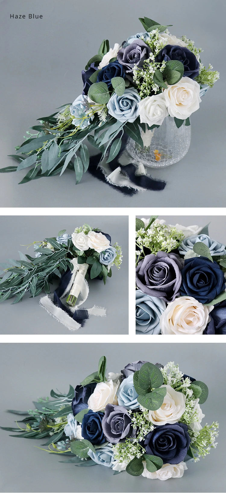 45X22CM Artificial Flower Bundle Bride Water Drops Holding Flowers Wedding Supplies Rose Silk Flower Wedding Photography Props