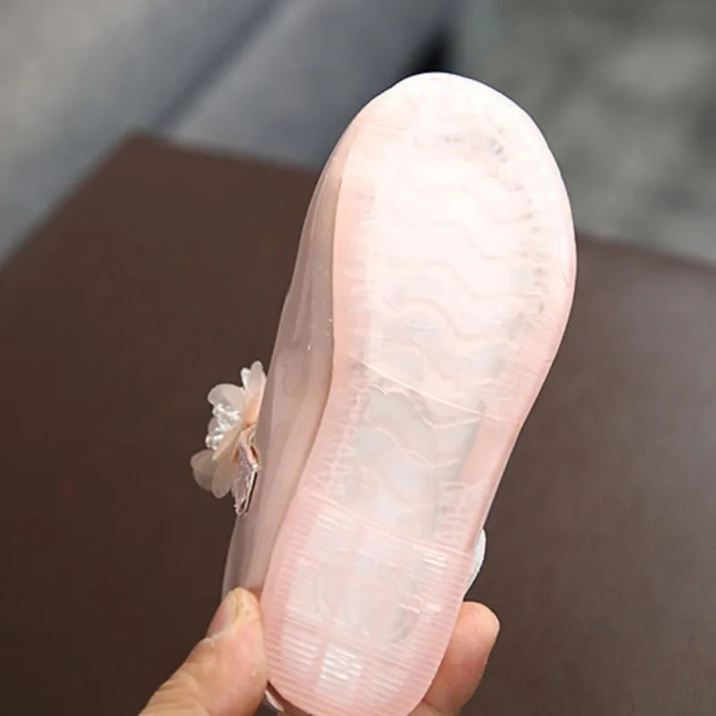 Baby Girls Walking Shoes Kids PU leather Big Flower Princess Shoes Party Wedding Baby Girls Dance Shoes Anti-Slip Casual Sneaker