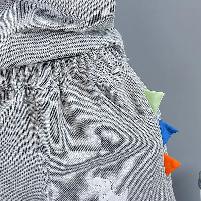 Summer Kids Outfits Baby Boys Clothes Set Dinosaur Printed Turn-down Collar T-Shirts Tops+ Shorts 2PCS/Suit Infant Clothing Sets